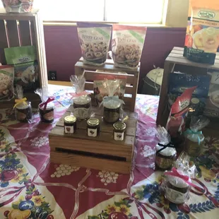 a variety of products displayed on a table