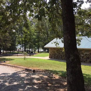 The bathhouse overlooks the lake