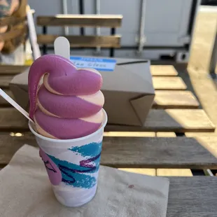 Thai tea/black cherry swirled soft serve