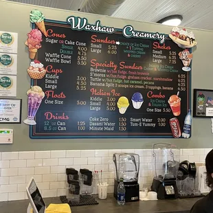 a menu on the wall