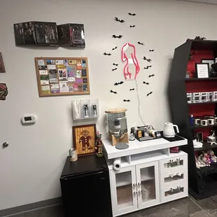 Refresher station. Where she has water and tea provided for us