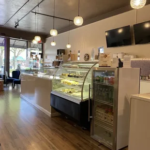 the inside of a bakery