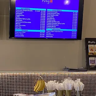 a menu on the wall