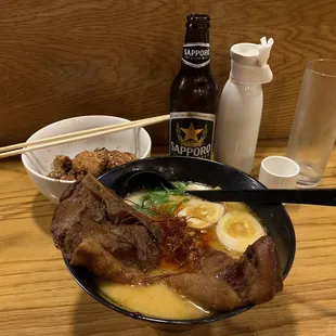 Pork rib ramen, chicken karage, and assorted adult beverages are the proper ingredients for a good evening!