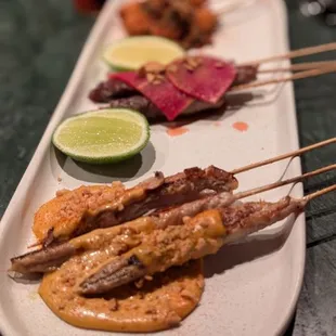 Trio of satay.  Chicken, Pork and Chickpea.