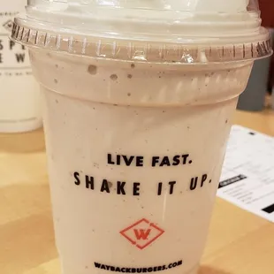Live fast. Shake it up Strawberry shake with whip cream.  Tastes a little like strawberry quik.  I think I'll try the strawberry banana next