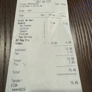 a receipt on a table