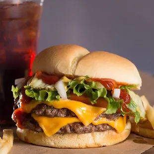 a hamburger and fries