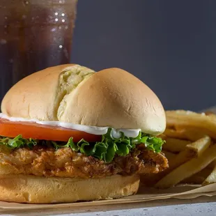 a chicken sandwich and fries