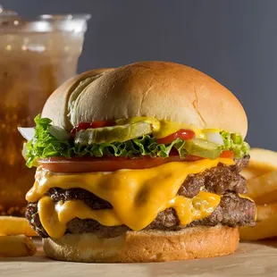 a cheeseburger and fries