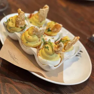 Deviled eggs. Yummy but super rich.