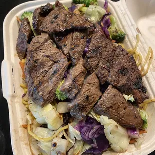 Spicy Ginger Beef Bento w/ veggies and Yakisoba Noodles