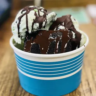Mint chocolate chip Brownie Sundae