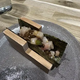 Yellowtail belly with seasonal Japanese mushroom