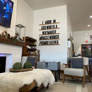 a living room with a fireplace