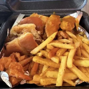 a hot dog and french fries