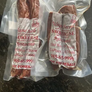 Smoked sausage and andouille sausage.