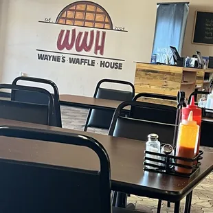 Tables, chairs and their wall