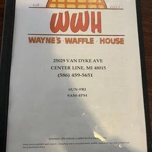 Front of menu
