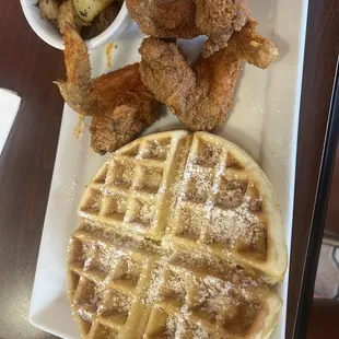 Buttermilk waffle and chicken wings spicy