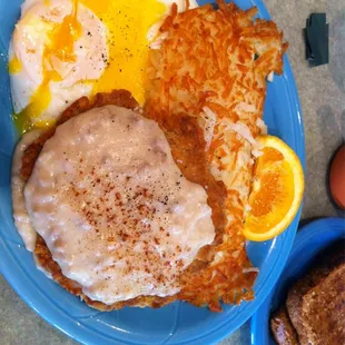 Chicken fried steak &amp; Eggs.