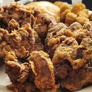 Homemade chicken livers and fried okra