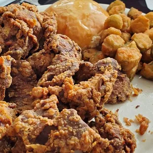 Homemade chicken livers and fresh fried okra.