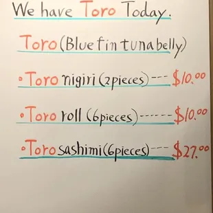 Toro selection on 3/28