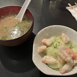 Miso Soup and Pickled (sweet) and Crab Meat Salad