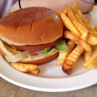 Cheese Burger with fries. Great portion sizes. Enough to take home if needed. Great food. Friendly service.