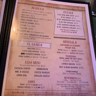 the menu of the restaurant