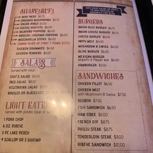 the menu of the restaurant