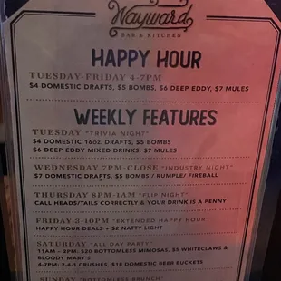 Happy hour menu