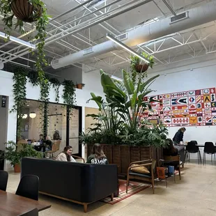 a man sitting on a couch in a coffeehouse