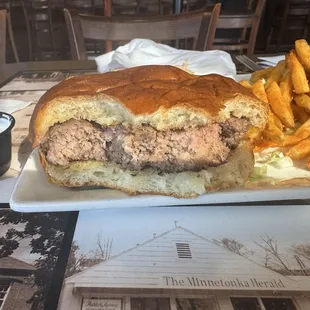 Hamburger with fries