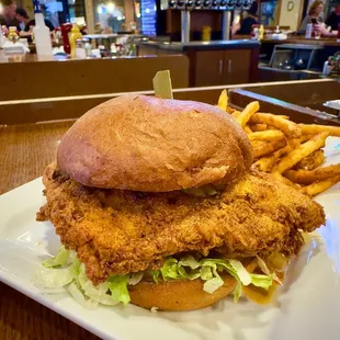 a fried chicken sandwich and fries