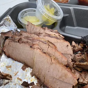 Brisket, potato salad, sausage, boudin, pimento cheese and home made chips.