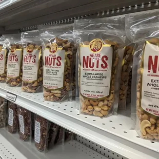 nuts on a shelf in a grocery store