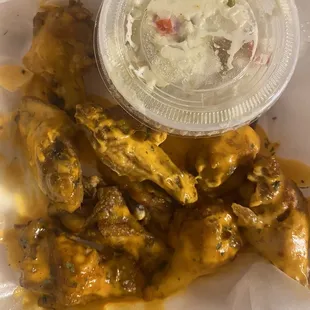 Cajun ranch wings and potato salad