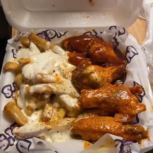 6 piece and fries ($10) wazzum and sweet heat flavored and ranch and cheese add ons for the fries.
