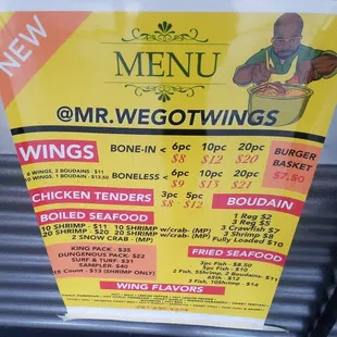 menu for mr wegowings