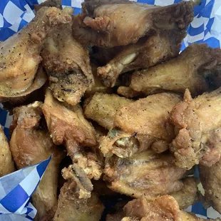 Lemon pepper wings. Most wing spots can&apos;t get the lemon pepper to stick to their wings. These do! Delicious!