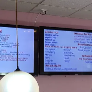 a menu on the wall