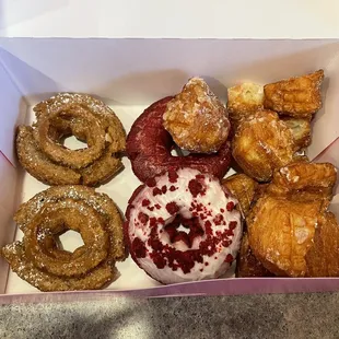 Carmel donut, red velvet donut, Croissant Donut holes