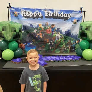 Party room, owner let us use her backdrop stand!