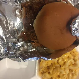 Pulled pork sandwich (only $3!) and very tasty Mac &amp; cheese