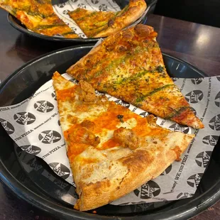 Buffalo chicken, ultimate cheese, and Margherita Burrata slices