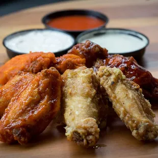 chicken wings and sweet potato fries