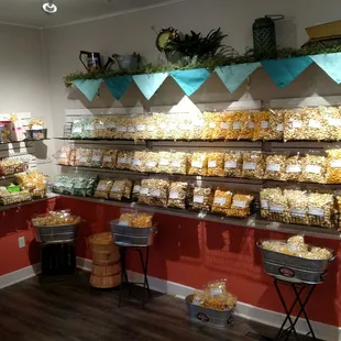 The Great Wall of Kettle Corn Flavors, from traditional, to spicy, to just decadent!