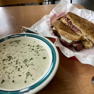 Chowder was tasty but watery, thin an more of a clam soup. Pastrami Reuben was quality but missed the price point of $14.50 in value.